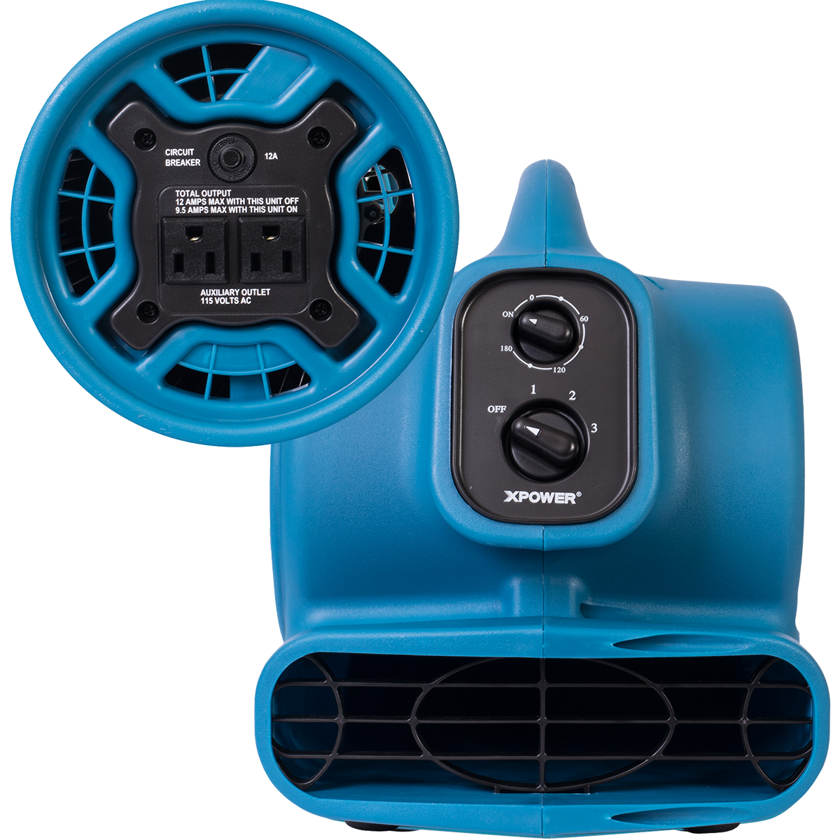 XPOWER 925 CFM Air Mover - Controls are located in front and on the side panel.