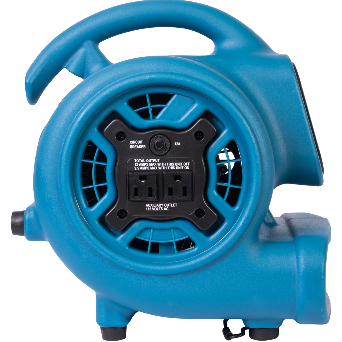 XPOWER 925 CFM Air Mover - Side panel with 2 GCFI outlets.