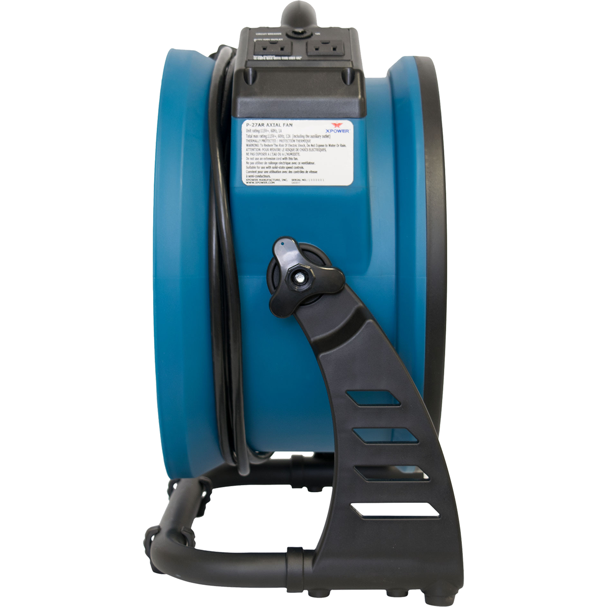 XPOWER 1300 CFM Industrial Axial Air Mover - Left Side