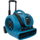 XPOWER 1/2 HP 2800 CFM 3-Speed Air Circulator w/Telescopic Handle & Wheels - Left Angle with Handle Extended
