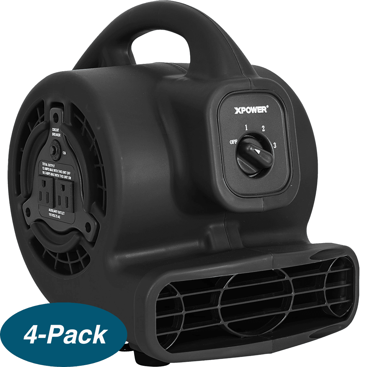 XPOWER 600 CFM Mini Mighty Air Mover - Black 4 Pack