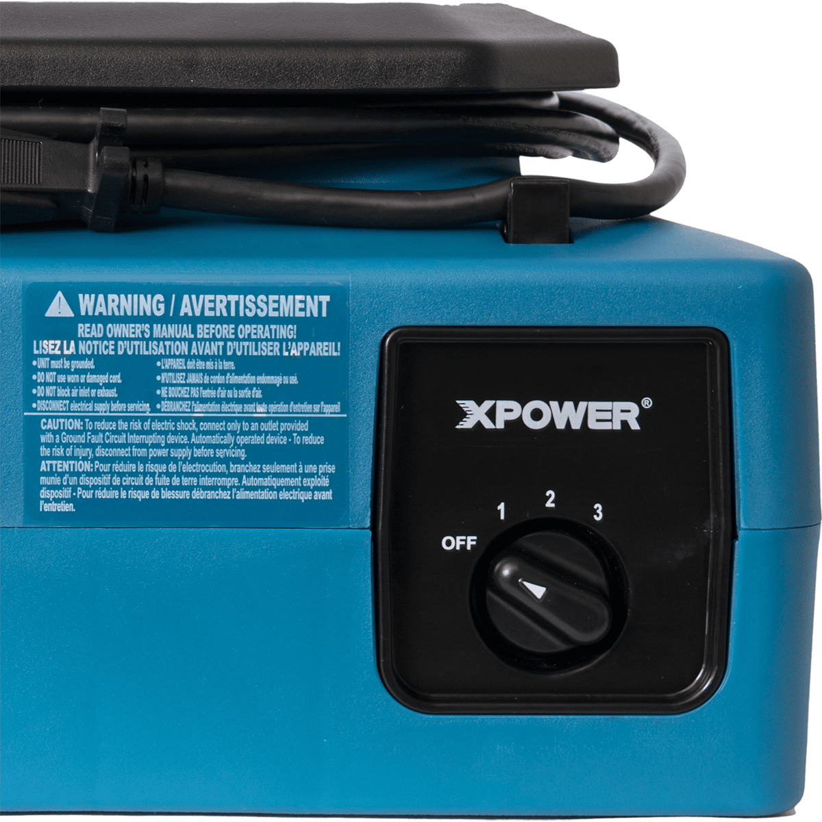 XPOWER 1/3 HP 1050 CFM 3-Speed Low Profile Air Mover - Controls