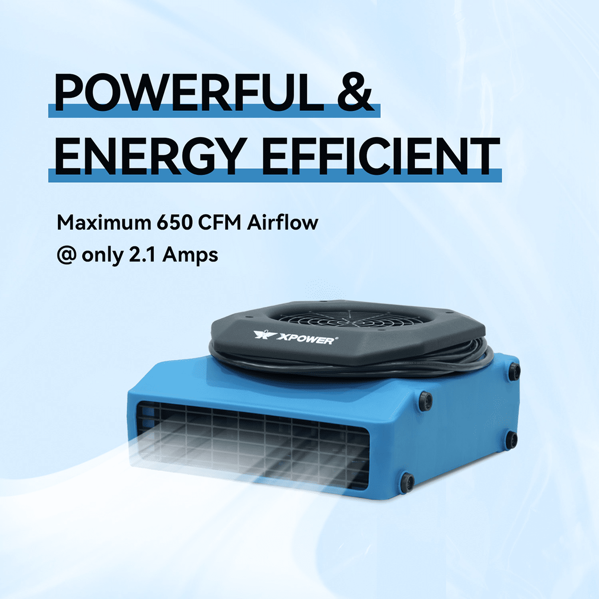 XPOWER PL-650A 650 CFM 1/3 HP Low Profile Air Mover - Infographic 1