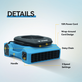 XPOWER PL-650A 650 CFM 1/3 HP Low Profile Air Mover - Infographic 4