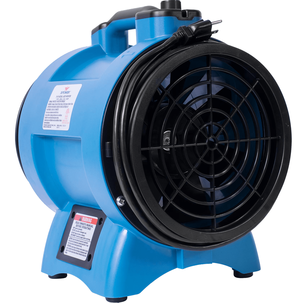 XPOWER X-8 Confined Space 8-In. Industrial Fan - Left Angle