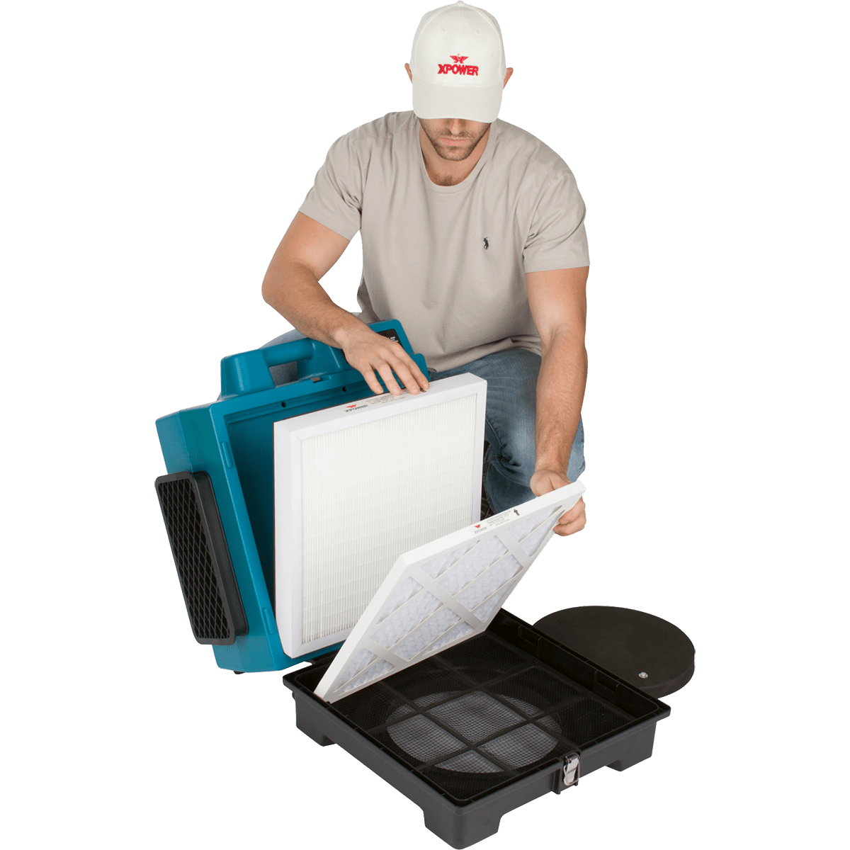 XPOWER X-3400A Professional 3-Stage HEPA Air Scrubber - Showing Filters