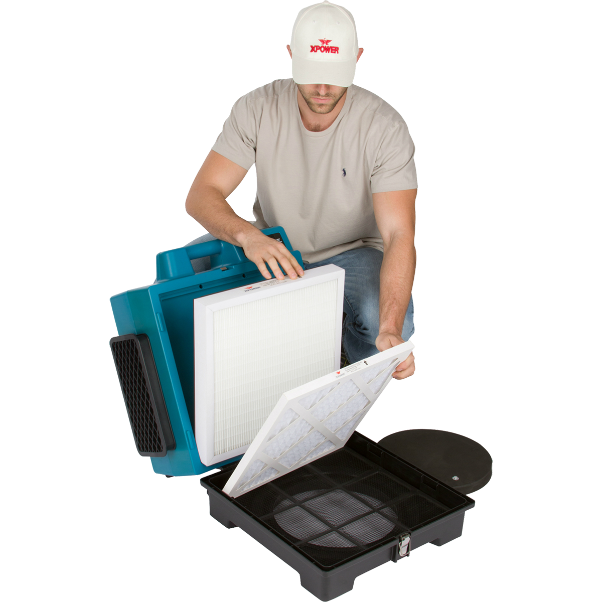 XPOWER X-3400A Professional 3-Stage HEPA Air Scrubber - Showing Filters